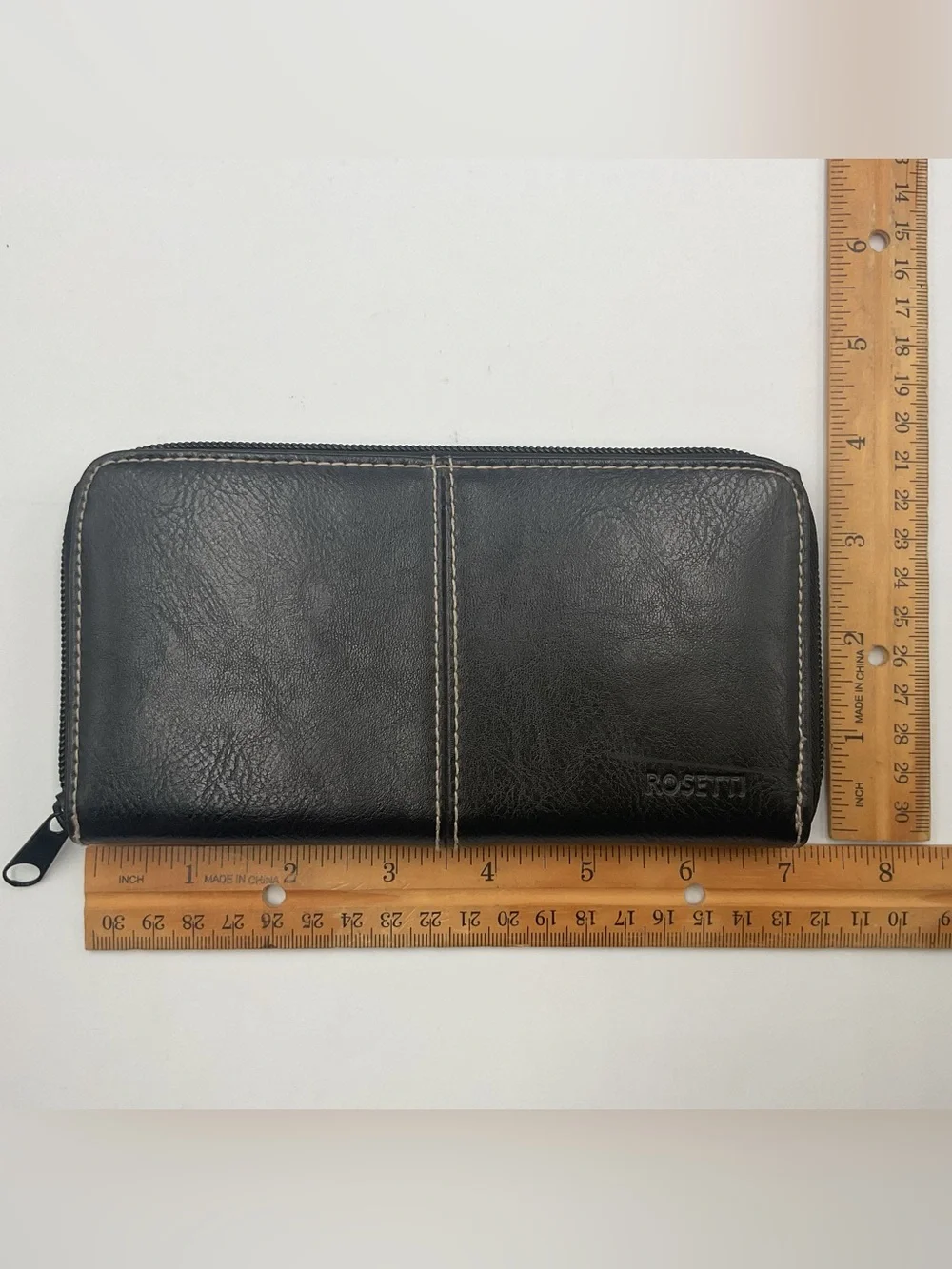 Vintage Rosetti Black Faux Leather Zip Around Clutch Wallet Organizer Pockets